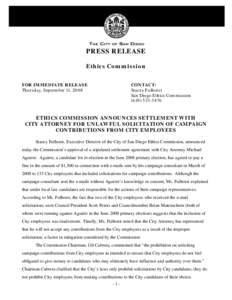 PRESS RELEASE Ethics Commission FOR IMMEDIATE RELEASE Thursday, September 11, 2008  CONTACT: