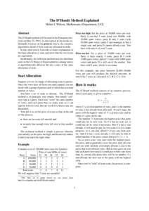 The D’Hondt Method Explained Helen J. Wilson, Mathematics Department, UCL Abstract Price too high Set the price at 30,000 votes per seat. Party A can buy 3 seats (total cost 90,000, with