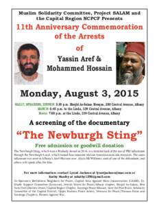 Muslim Solidarity Committee, Project SALAM and the Capital Region NCPCF Presents 11th Anniversary Commemoration of the Arrests of