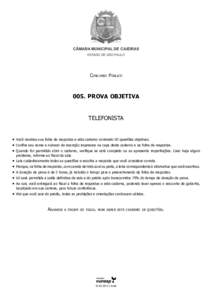 CÂMARA MUNICIPAL DE CAIEIRAS ESTADO DE SÃO PAULO Concurso PúblicoProva Objetiva