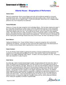 Alberta House – Schedule of Activities  D R A F T # 1