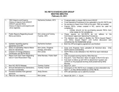 NC-RETS STAKEHOLDER GROUP MEETING MINUTES February 24, [removed]REC Imports and Exports