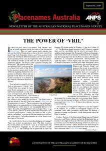 September, 2009  NEWSLETTER OF THE AUSTRALIAN NATIONAL PLACENAMES SURVEY THE POWER OF ‘VRIL’