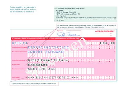 Pour compléter un formulaire de virement européen, suivez les instructions ci-dessous. Les données suivantes sont obligatoires : •	 le montant