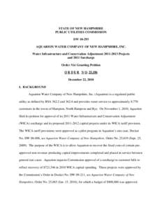 STATE OF NEW HAMPSHIRE PUBLIC UTILITIES COMMISSION DW[removed]AQUARION WATER COMPANY OF NEW HAMPSHIRE, INC. Water Infrastructure and Conservation Adjustment[removed]Projects and 2011 Surcharge