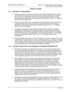 SUDAS Standard Specifications  Division 1 - General Provisions and Covenants Section[removed]Control of Work CONTROL OF WORK