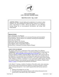 CITY OF BOULDER CITY COUNCIL AGENDA ITEM MEETING DATE: May 5, 2015 AGENDA TITLE: Second reading and consideration of a motion to adopt Ordinance Noamending the capital facilities impact fee in Section, “a