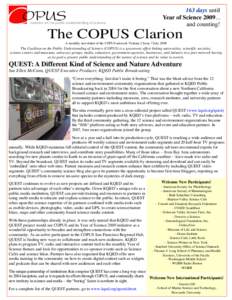 163 days until Year of Science[removed]and counting! The COPUS Clarion A monthly newsletter of the COPUS network Volume 2 Issue 7 July 2008