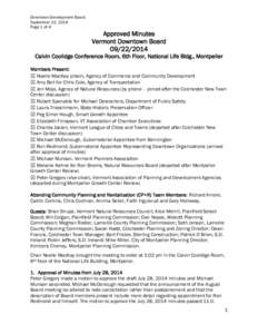 Downtown Development Board September 22, 2014 Page 1 of 4 Approved Minutes Vermont Downtown Board