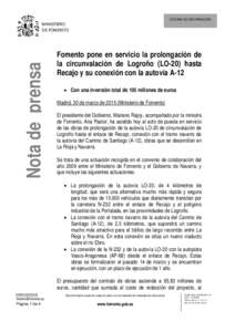 Fomento pone en servicio la prolongación de la circunvalación de Logroño (LO-20) hasta Recajo y su conexión con la autovía A-12