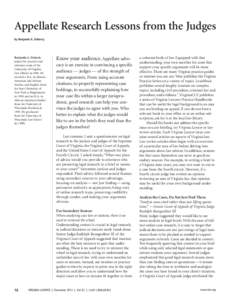 Appellate Research Lessons from the Judges by Benjamin A. Doherty Benjamin A. Doherty joined the research and reference team of the