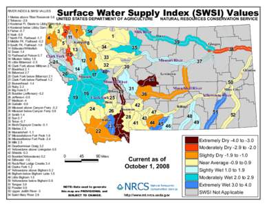 RIVER INDEX & SWSI VALUES  Surface Water Supply Index (SWSI) Values 1 Marias above Tiber Reservoir 0.6 UNITED STATES DEPARTMENT OF AGRICULTURE
