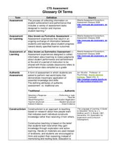 CTS Assessment  Glossary Of Terms Term Assessment