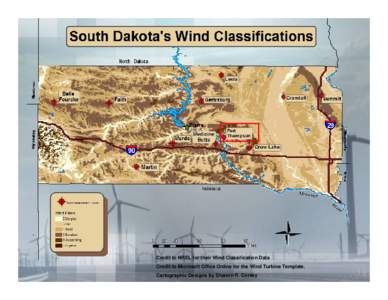 Credit to NREL for their Wind Classification Data Credit to Microsoft Office Online for the Wind Turbine Template. Cartographic Designs by Shanon R. Conley South SouthDakota