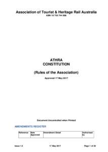 Association of Tourist & Heritage Rail Australia ABNATHRA CONSTITUTION (Rules of the Association)