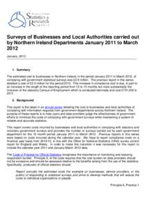 Surveys of Businesses and Local Authorities carried out by Northern Ireland Departments January 2011 to March 2012 January, Summary