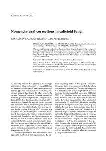 Karstenia 52:73–74, 2012  Nomenclatural corrections in calicioid fungi