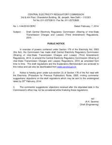 CENTRAL ELECTRICITY REGULATORY COMMISSION 3rd & 4th Floor, Chanderlok Building, 36, Janpath, New Delhi – [removed]Tel No.:[removed]Fax No.:[removed]No. L[removed]CERC Subject: