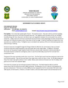 NEWS RELEASE OREGON DEPARTMENT OF FORESTRY OREGON STATE FIRE MARSHAL USDA FOREST SERVICE USDI BUREAU OF LAND OF MANAGEMENT