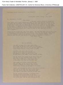 From Henry Foster to Henrietta Thornton, January 1, 1869 Foster Hall Collection, CAM.FHC[removed], Center for American Music, University of Pittsburgh. From Henry Foster to Henrietta Thornton, January 1, 1869 Foster Hall