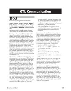 GTL Communication  B63 Communicating Genomes to Life Anne E. Adamson, Jennifer L. Bownas, Denise K.