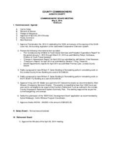 COUNTY COMMISSIONERS JUNIATA COUNTY COMMISSIONERS’ BOARD MEETING May 6, [removed]:00 a.m. I. Commissioners’ Agenda