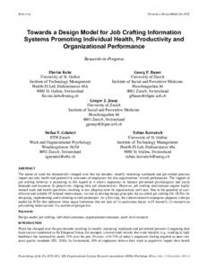 Kehr et al.  Towards a Design Model for JCIS Towards a Design Model for Job Crafting Information Systems Promoting Individual Health, Productivity and