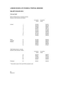 LONDON SCHOOL OF HYGIENE & TROPICAL MEDICINE SALARY SCALES 2013 Clinical Staff Staff not holding honorary consultant contracts (lecturers, senior lecturers and readers