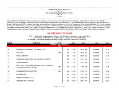 ***************************************************************************************************************************************************************************************** NASA TELEVISION SCHEDULE STS-129 I