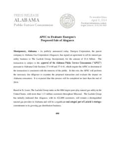 PRESS RELEASE  For Immediate Release ALABAMA