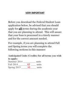 VERY IMPORTANT  Before you download the Federal Student Loan application below, be advised that you should apply for all terms during the academic year that you are planning to attend. This will assure