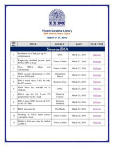 Vikram Sarabhai Library IIMA Weekly News Digest (March 21-27, 2016) SR. NO.