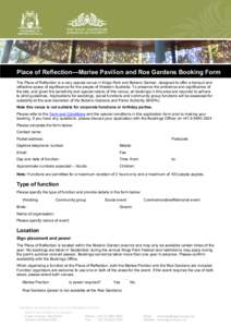 Place of Reflection - Marlee Pavilion and Roe Gardens booking form