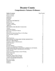 Decatur County Comprehensive Nuisance Ordinance Table of Contents: Page Number Table of Contents 1