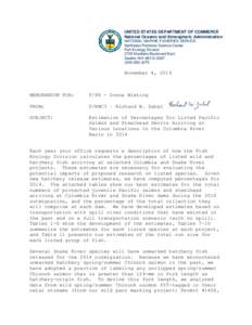 UNITED STATES DEPARTMENT OF COMMERCE National Oceanic and Atmospheric Administration NATIONAL MARINE FISHERIES SERVICE Northwest Fisheries Science Center Fish Ecology Division 2725 Montlake Boulevard East