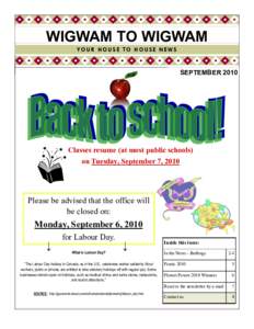 WIGWAM TO WIGWAM YO U R H O U S E T O H O U S E N E W S SEPTEMBER[removed]Classes resume (at most public schools)