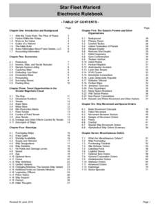 Star Fleet Warlord Electronic Rulebook - TABLE OF CONTENTS Page Chapter One: Introduction and Background[removed]