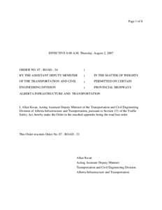 Page 1 of 8  EFFECTIVE 8:00 A.M. Thursday, August 2, 2007 ORDER NO[removed]ROAD - 34