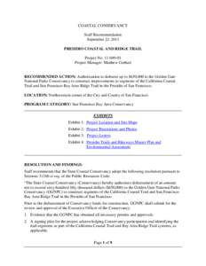 COASTAL CONSERVANCY Staff Recommendation September 22, 2011 PRESIDIO COASTAL AND RIDGE TRAIL Project No[removed]Project Manager: Matthew Gerhart