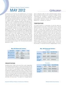 Oklahoma Monthly Climate Summary  MAY 2012 A pleasantly cool final day and scattered heavy rains during the month’s final week were too little and too late, and May