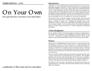 THIRD EDITION[removed]On Your Own Free Legal Information and Services in the Capital District  Introduction