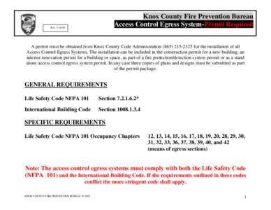 Knox County Fire Prevention Bureau Access Control Egress System-Permit Required Rev[removed]A permit must be obtained from Knox County Code Administration[removed]for the installation of all