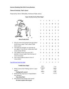 Summer Reading Club 2014: Funny Business  Theme #3 Activity: That’s Gross!  Prepared By: Dennis Michailides, Richmond Public Library  Super Smelly‐Snotty‐Potty Page!   Gross Funky Facts 