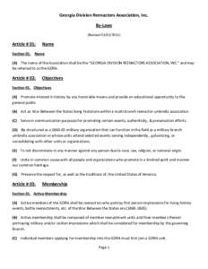Georgia Division Reenactors Association, Inc. By-Laws (RevisedArticle # 01: