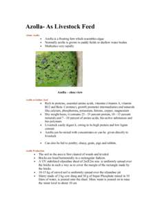 Azolla- As Livestock Feed About Azolla • • •