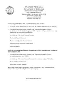 STATE OF ALABAMA DEPARTMENT OF INSURANCE 201 MONROE STREET, SUITE 502 POST OFFICE BOX[removed]MONTGOMERY, ALABAMA[removed]