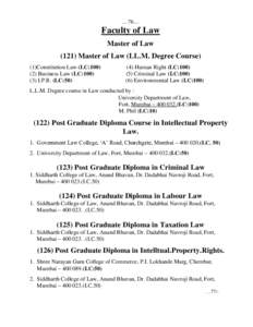 …76…  Faculty of Law Master of LawMaster of Law (LL.M. Degree Course) (1)Constitution Law (I.C:100)