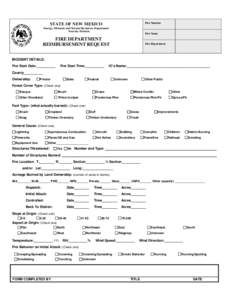 Fire Number  STATE OF NEW MEXICO Energy, Minerals and Natural Resources Department Forestry Division