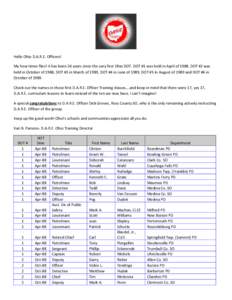 Hello Ohio D.A.R.E. Officers! My how times flies! It has been 26 years since the very first Ohio DOT. DOT #1 was held in April ofDOT #2 was held in October of 1988, DOT #3 in March of 1989, DOT #4 in June of 1989,