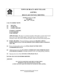 TOWN OF BEAUX ARTS VILLAGE AGENDA REGULAR COUNCIL MEETING TUESDAY JULY 21, 2015 HILLBERG 2804 – 107TH AVE SE